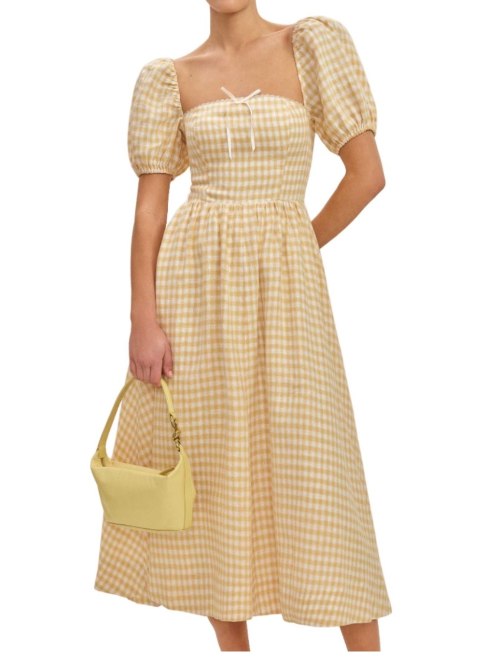 Reformation Yellow Gingham Puff-Sleeve Maxi Dress